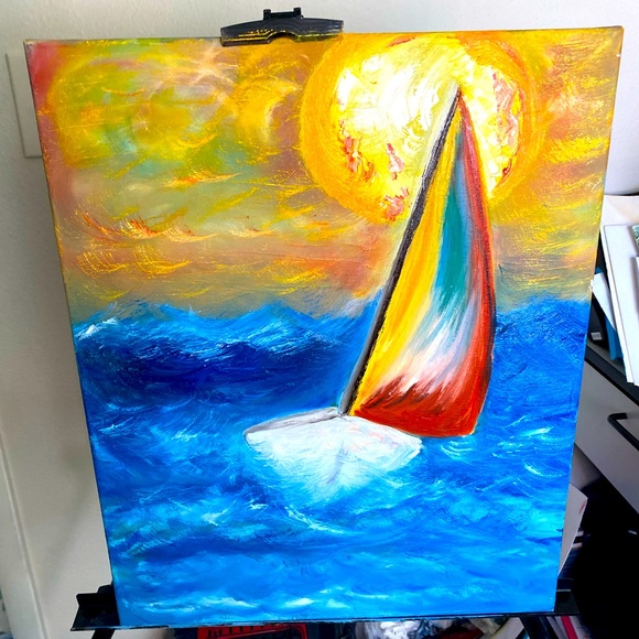18”x24” Sailboat Oil Painting .